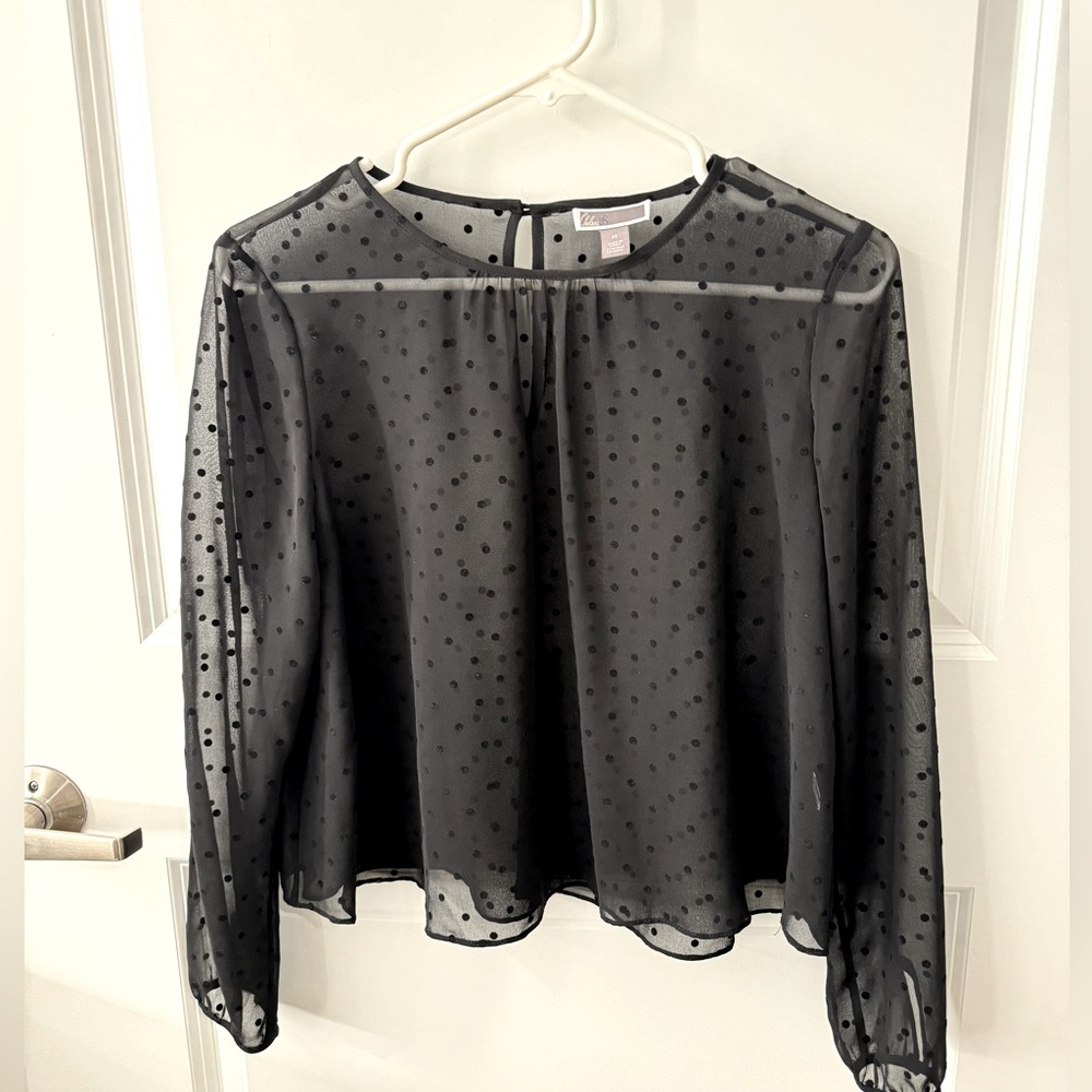 Sheer blouse with velvet polka dots